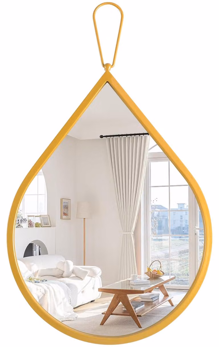 Specchio da parete dorato, 65x45 cm, cornice in metallo moderna, forma a goccia