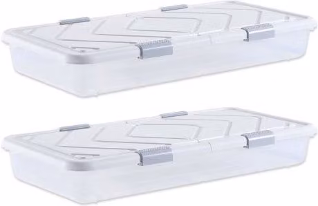 Set di 2 contenitori sottoletto VEVOR trasparenti con rotelle e coperchio, ideali per camera da letto, L: 101,0 cm, P: 51,0 cm, H: 15,0 cm