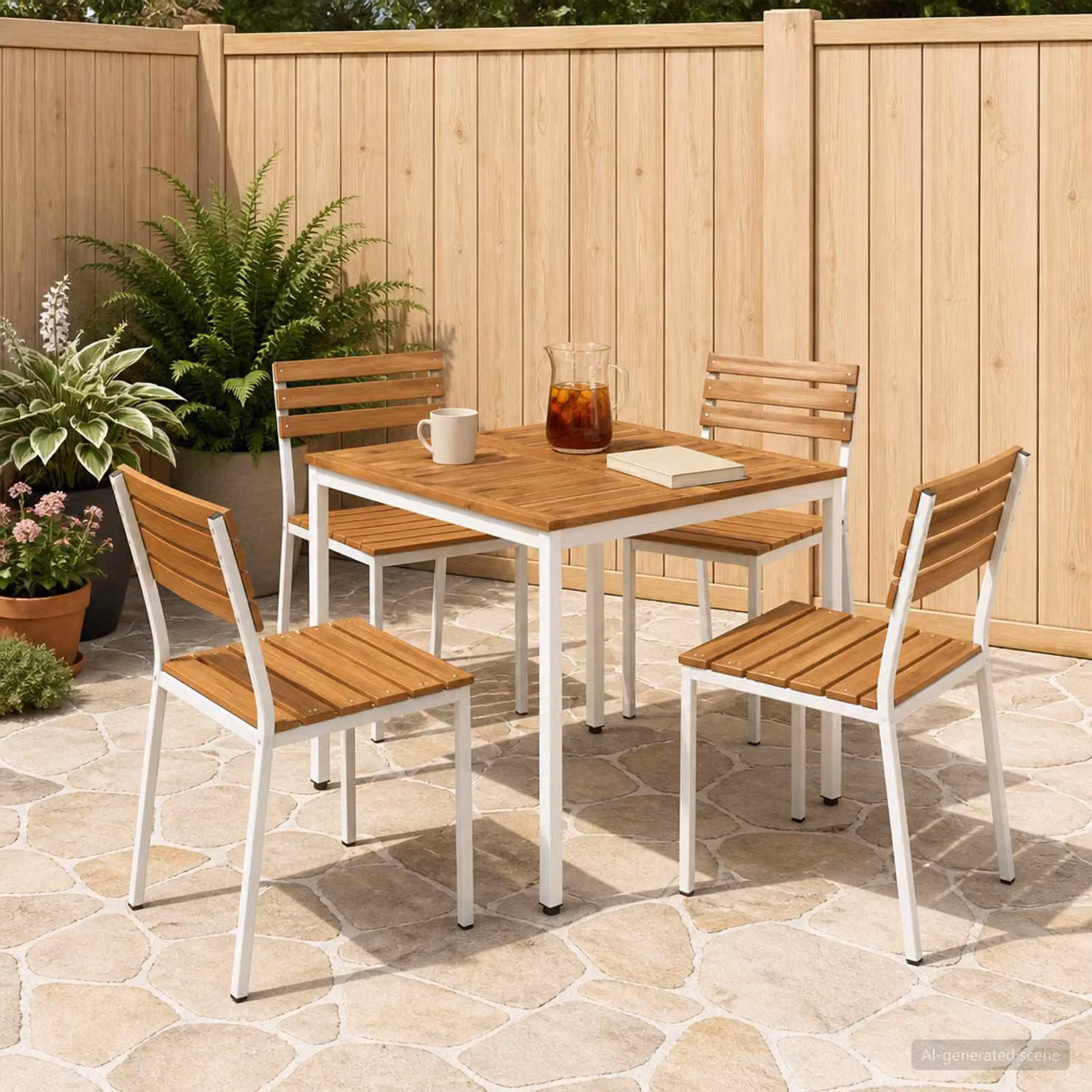 vidaXL Tavolo da giardino in legno di acacia stile rustico, L/P/H: 80 x 80,5 x 75 cm
