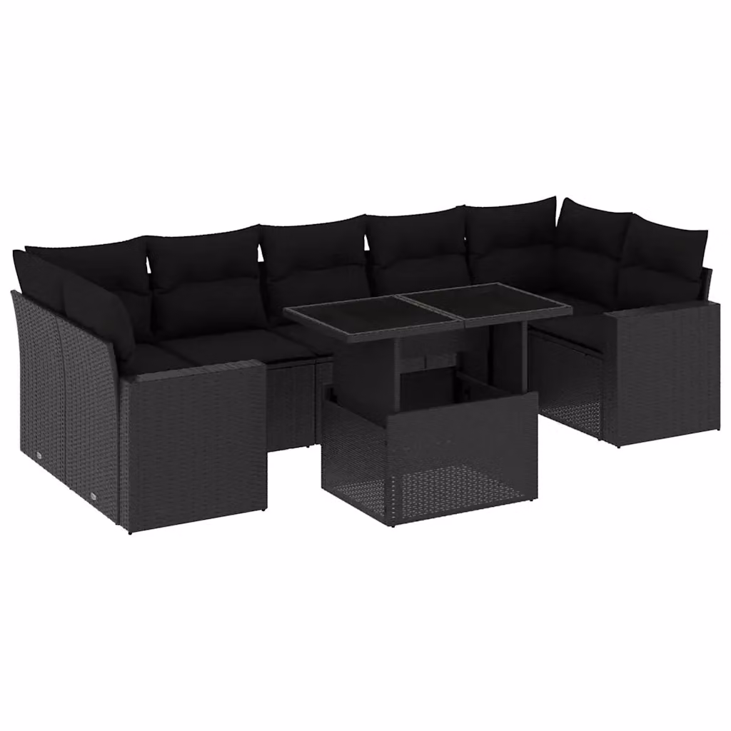 vidaXL Set Divani da Giardino a L con Cuscini 8 pz Nero in Polyrattan e Metallo – 2