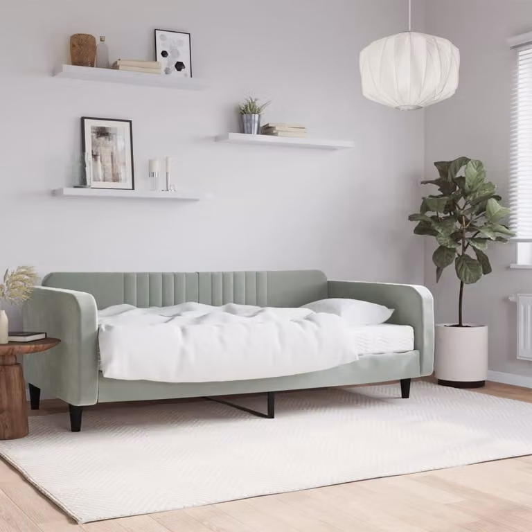 vidaXL Divano Letto in Velluto con Materasso, Grigio, L 200 x P 100 x H 75 cm