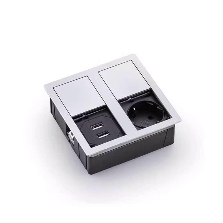 Elemento presa PLAZA 2 USB in acciaio inox spazzolato - Schuko 1-fold e 2-fold USB