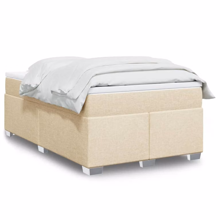 vidaXL Giroletto a Molle con Materasso Ibrido in Tessuto Beige e Bianco L/P/H: 120 x 190 cm