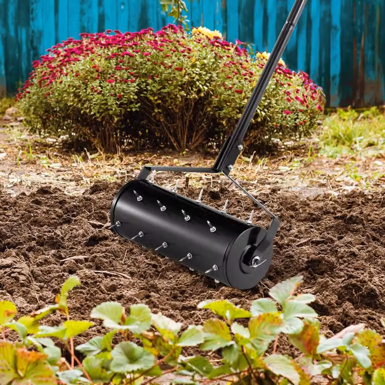 Aeratore per prato manuale Costway con manico in metallo, Nero, Larghezza: 45 cm, Altezza: 130 cm