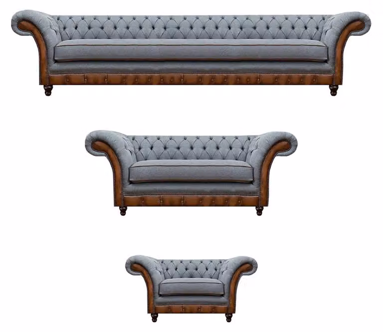 Grau-Braune Chesterfield Polstercouchen Designer Sofagarnitur 3tlg Set