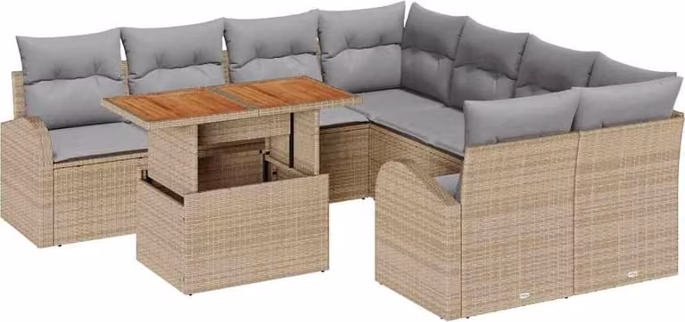 Set Divano da Giardino 9 pcs Beige Poly Rattan