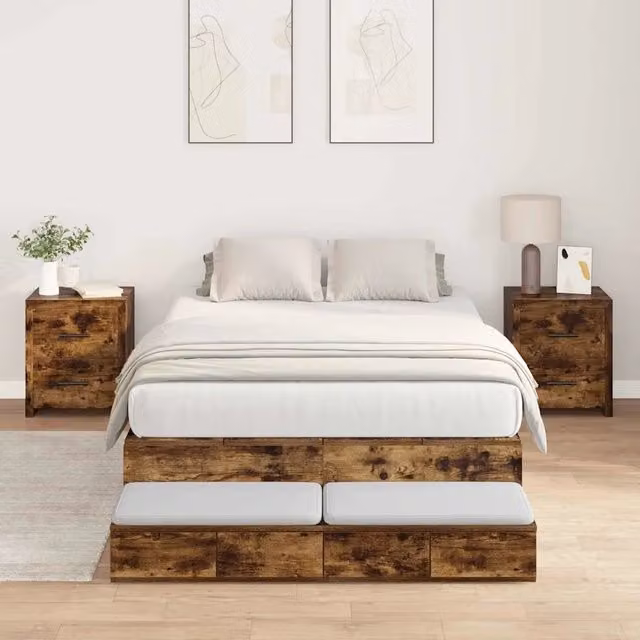 Struttura letto con contenitore con cassetto Rovere fumé 120 cm 3335633