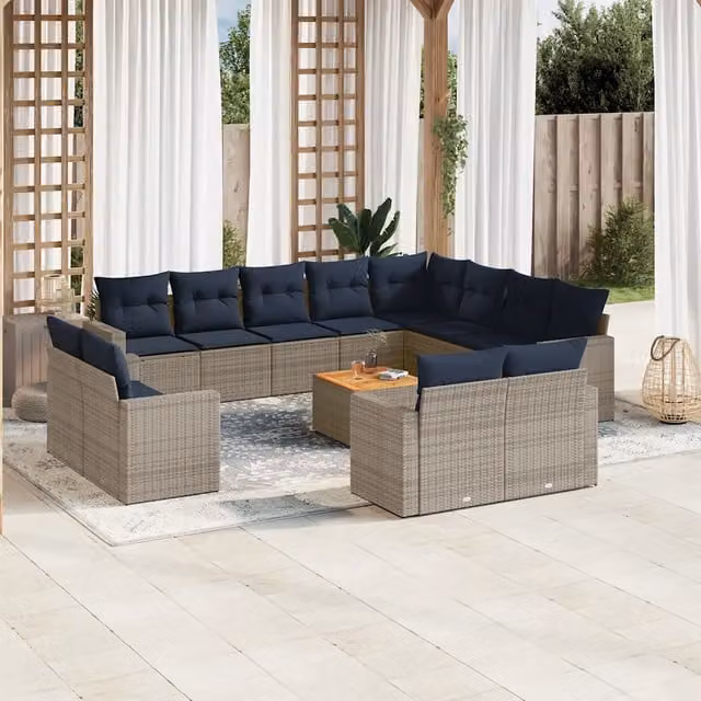 Set di divani da giardino vidaXL in polyrattan grigio con cuscini a forma di U per esterno – 1