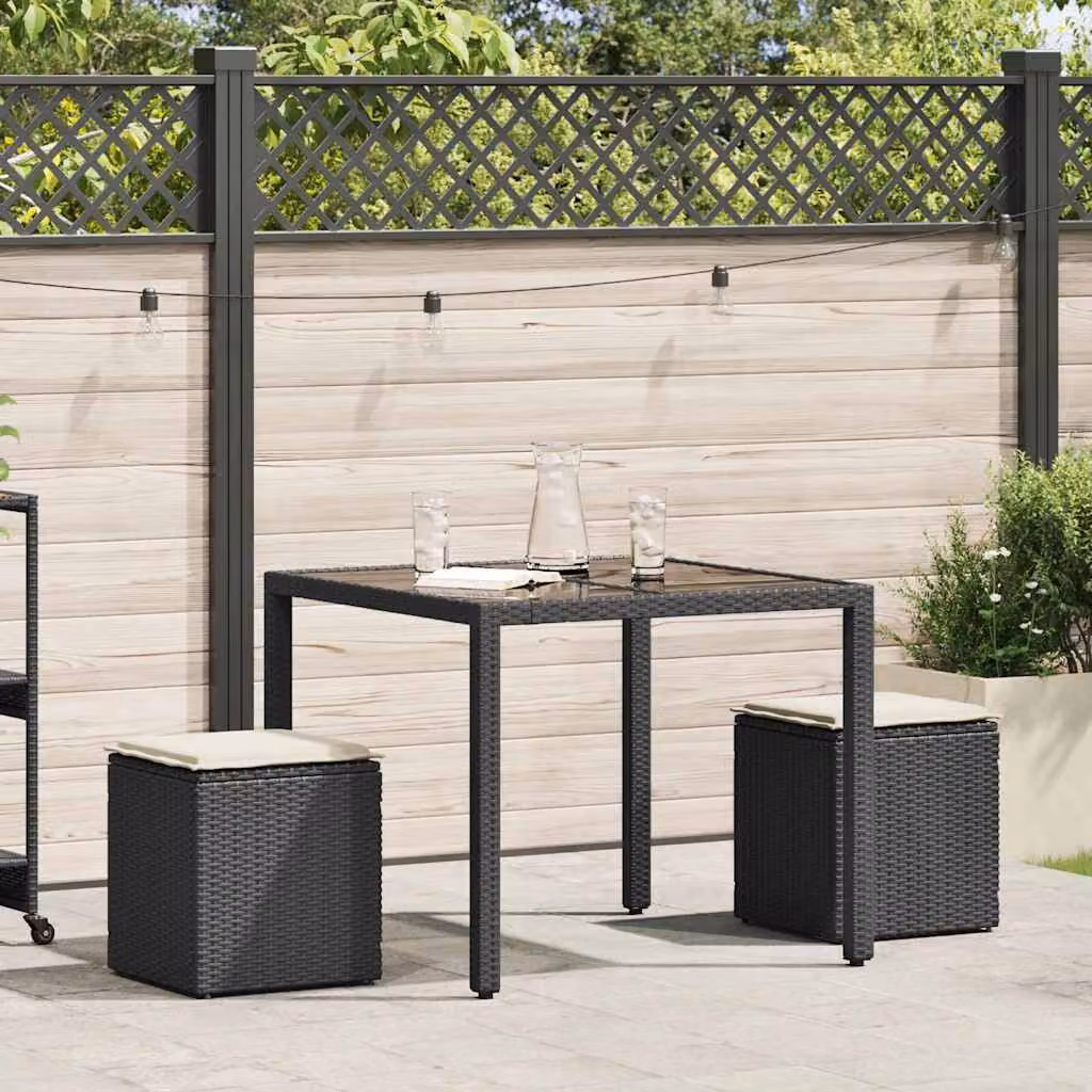 vidaXL Sgabelli Giardino con Cuscini 2 pz Nero 40x40x43 cm Polyrattan