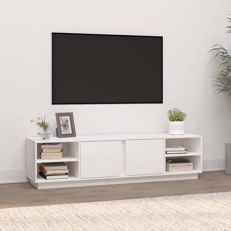 vidaXL Mobile Porta TV Bianco in Legno Massello di Pino L: 156 cm, P: 40 cm, H: 40 cm