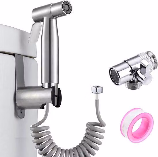 Unyqoos®: soffione manuale in acciaio inossidabile con 2 modalità di getto, regolazione dell'intensità dell'acqua, tubo flessibile con sistema a molla e kit di montaggio senza foratura, ideale per l'igiene quotidiana e la pulizia