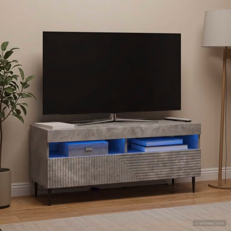 Mobile TV LED vidaXL HAARLEM con illuminazione integrata e ruote, Grigio Cemento, L 100 x P 35 x H 43 cm