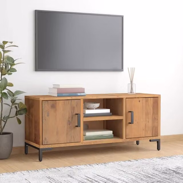 Mobile TV-Credenza per TV-Console TV Marrone 110x35x48 cm in Legno Massello di Pino
