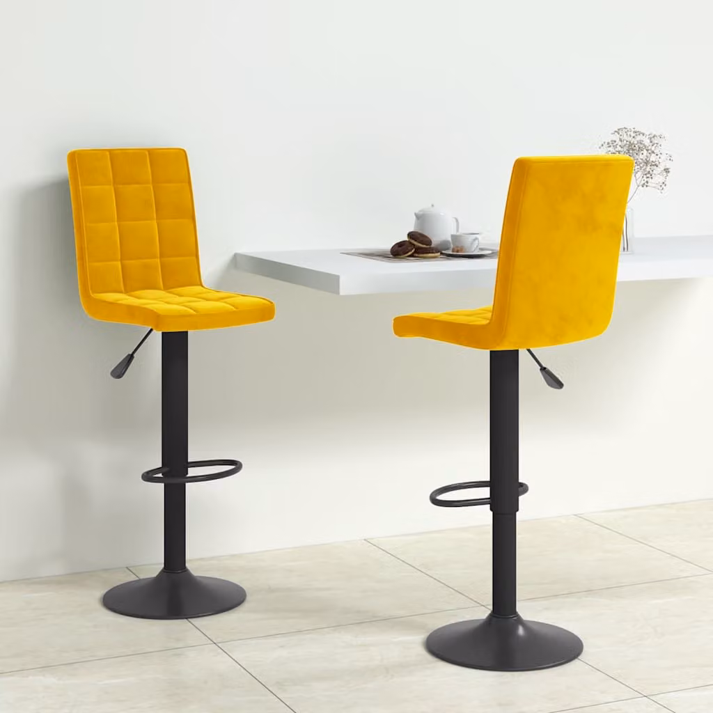 Set di 2 sgabelli da bar vidaXL in velluto giallo senape con base girevole a 360 gradi