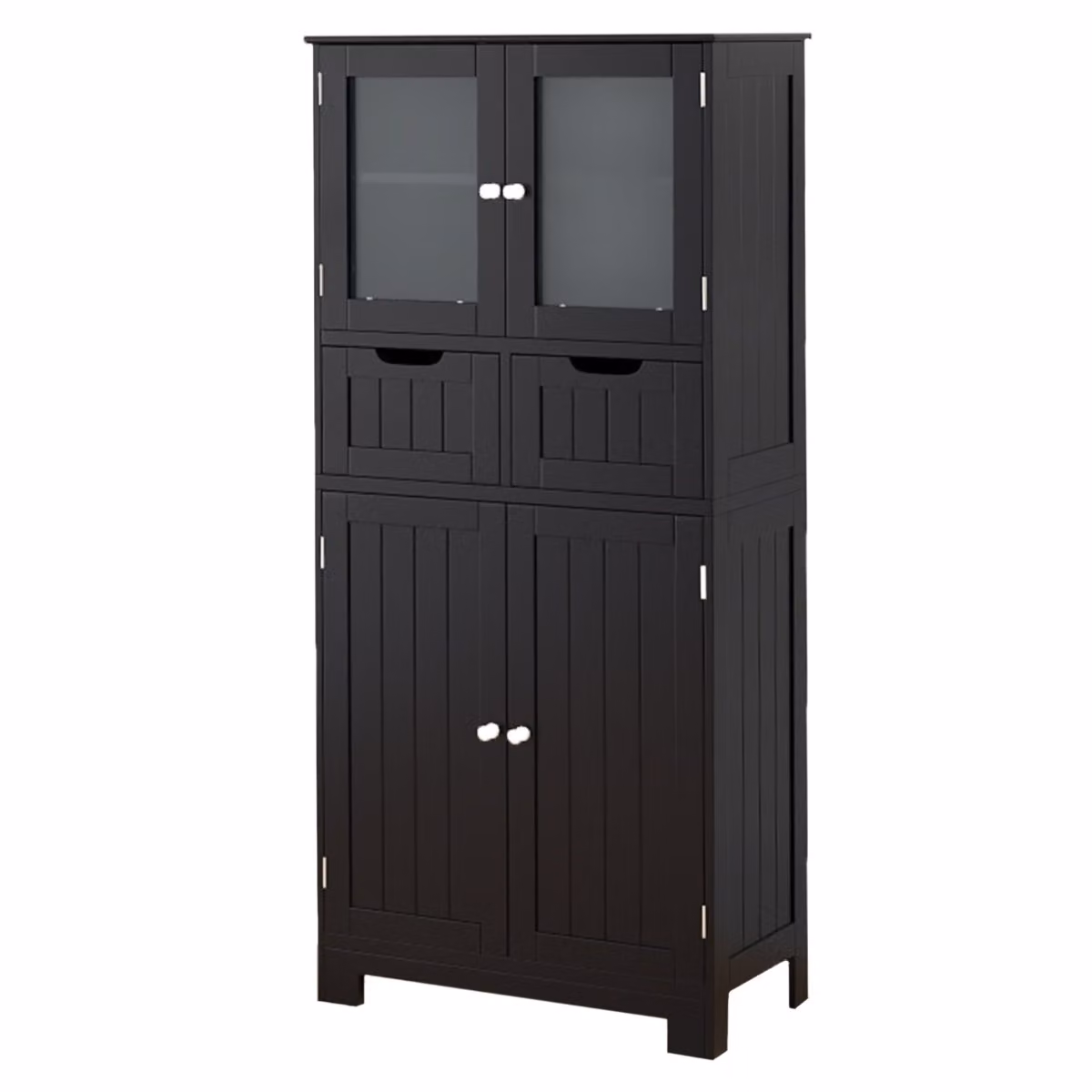 Armadio da bagno multifunzionale Costway con 4 ante, 2 cassetti e ripiani interni, colore nero