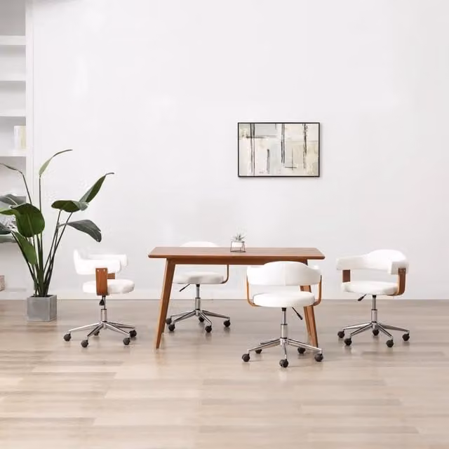 Sedie da Pranzo Girevoli 4 pz Bianche Legno Curvo e Similpelle 3054894