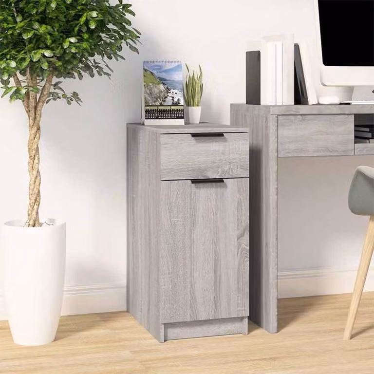 Armadietto da scrivania vidaXL in legno grigio con ante a battente, L/P/H: 33,5 x 50 x 75 cm