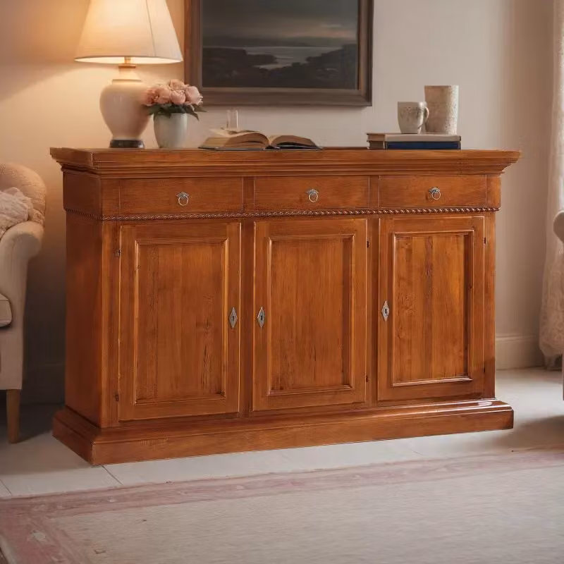 Credenza in legno stile arte povera con 3 porte di Mobili 2G, colore noce, L: 190 cm, P: 50 cm, H: 111 cm – 2