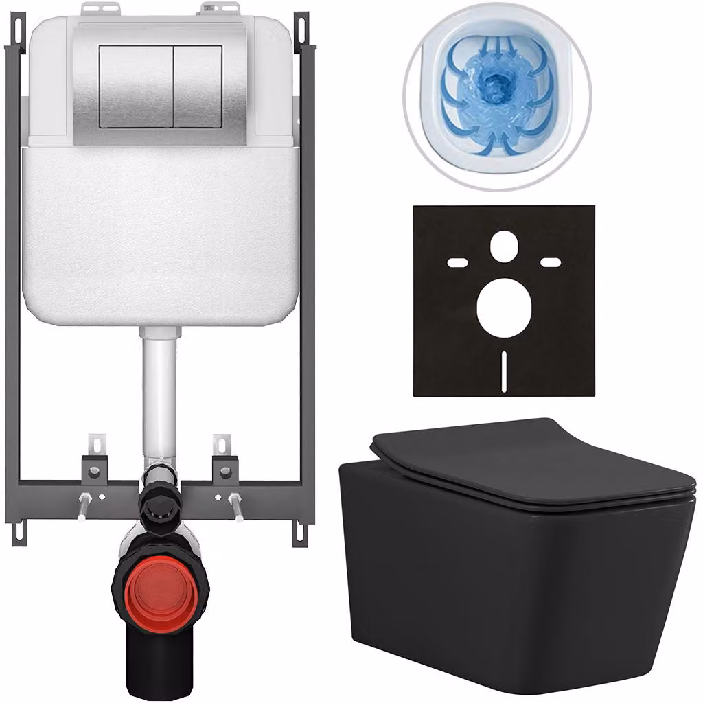 CERANO - Set WC da incasso Forte - nero opaco - pulsante Prime/Maxio, argento - da incasso - 51x36 cm