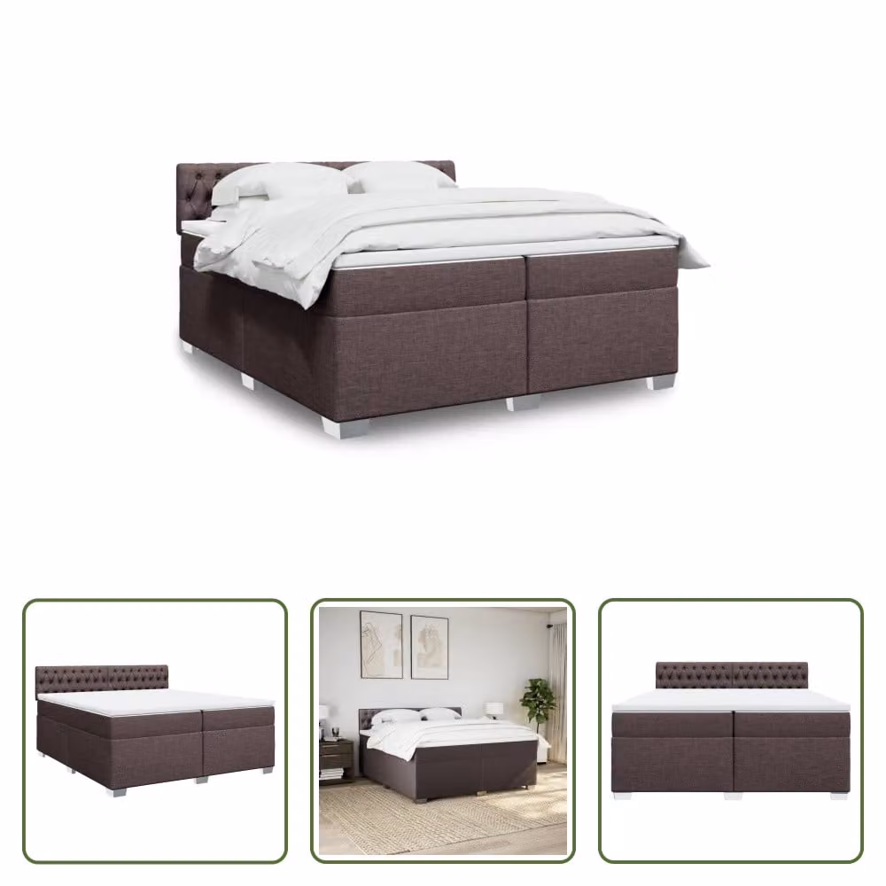 The Living Store Letto a molle con materasso marrone scuro 200x200 cm in tessuto