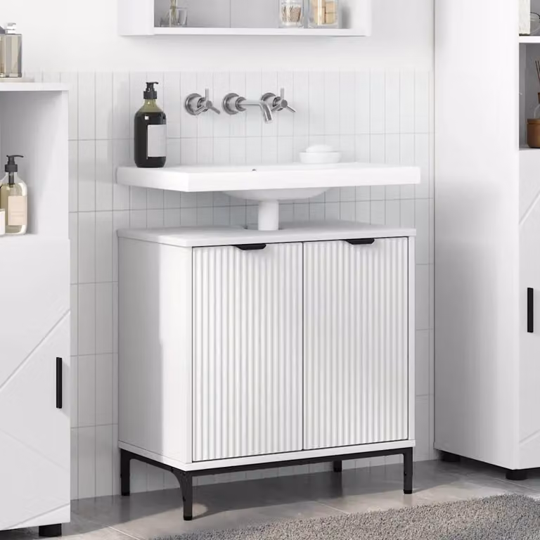 Armadio per lavabo da bagno vidaXL bianco moderno con ante a battente L/P/H: 60,5 x 33,5 x 61 cm