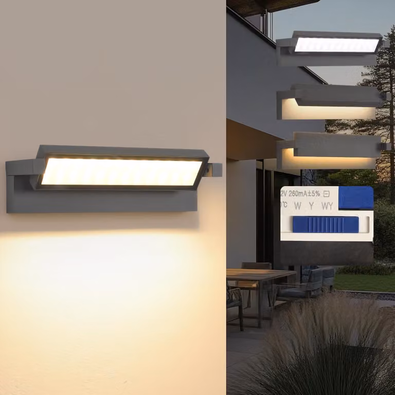 Lampada a LED da parete, 36W, colore antracite, orientabile a 350°, grado di protezione IP65