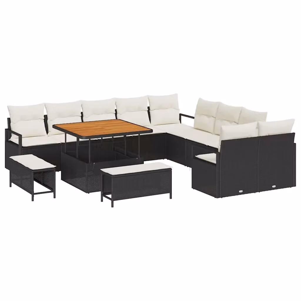 Set Divano da Giardino vidaXL 13 pz Nero con Cuscini e Tavolino in Polyrattan e Acciaio – 2