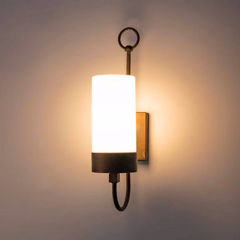 Moretti Luce Applique da esterni Silindar 3355, ottone / opale Silindar, dimmerabile, Bronzo / Ottone antico, Ottone, Antico