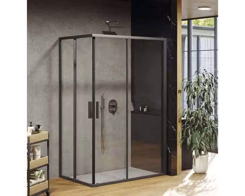 Cabina doccia laterale con ingresso angolare RAVAK BLSRV2K - 120 Blix Slim 120 cm colore telaio vetro nero decoro vetro chiaro X1XMG0300Z1