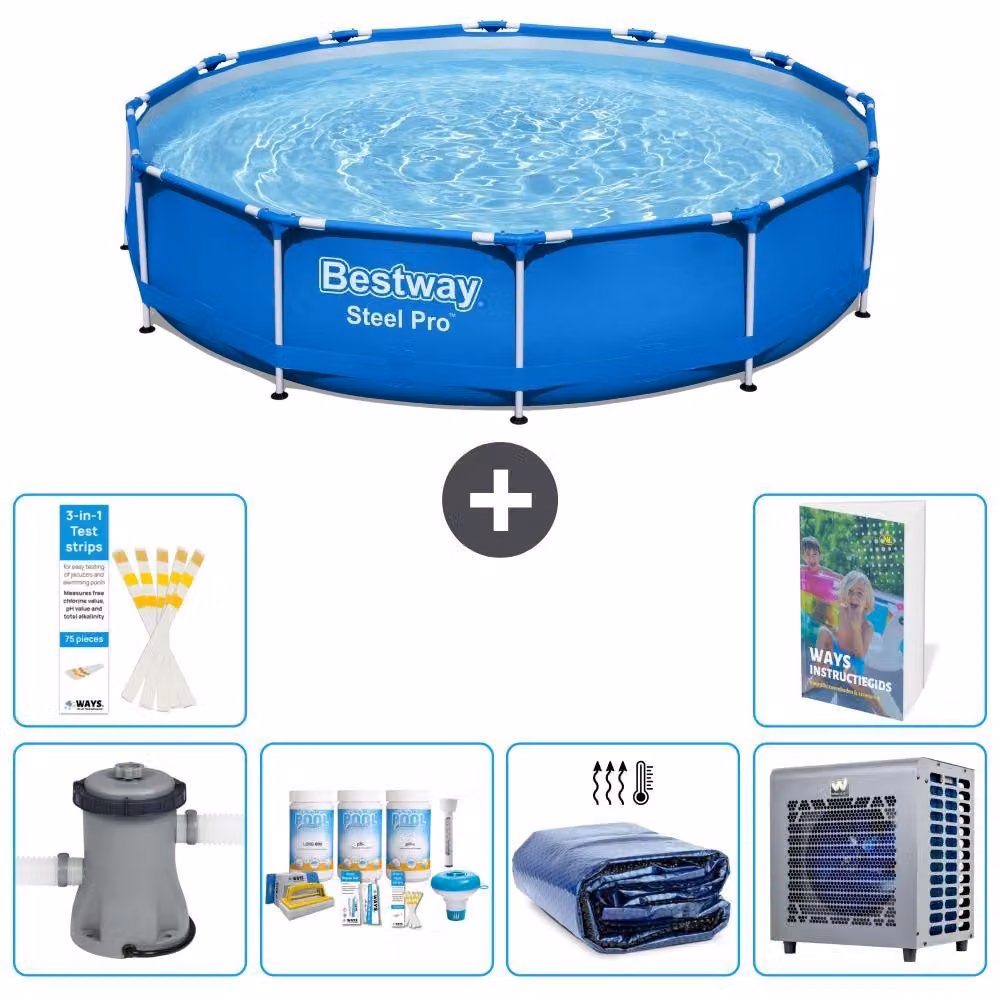 Piscina gonfiabile Bestway Steel Pro, rotonda, dimensioni 366x76 cm, composta da 5 parti, modello S302