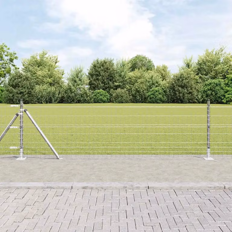 Recinzione da esterno vidaXL in acciaio zincato argento con base in cemento, L: 50 m, H: 0,6 m