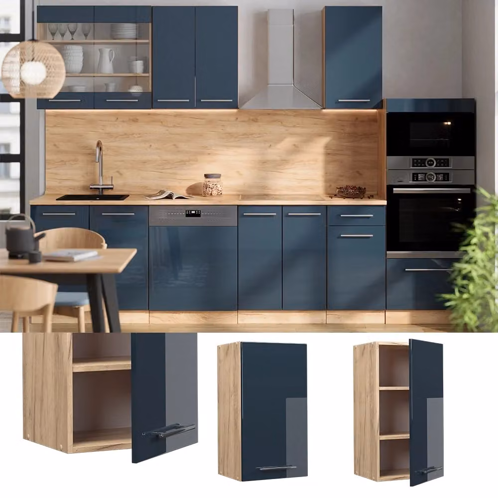Pensile da cucina Vicco Fame-Line Blu scuro lucido e Rovere, L/P/H: 40 x 34,1 x 72 cm – 2