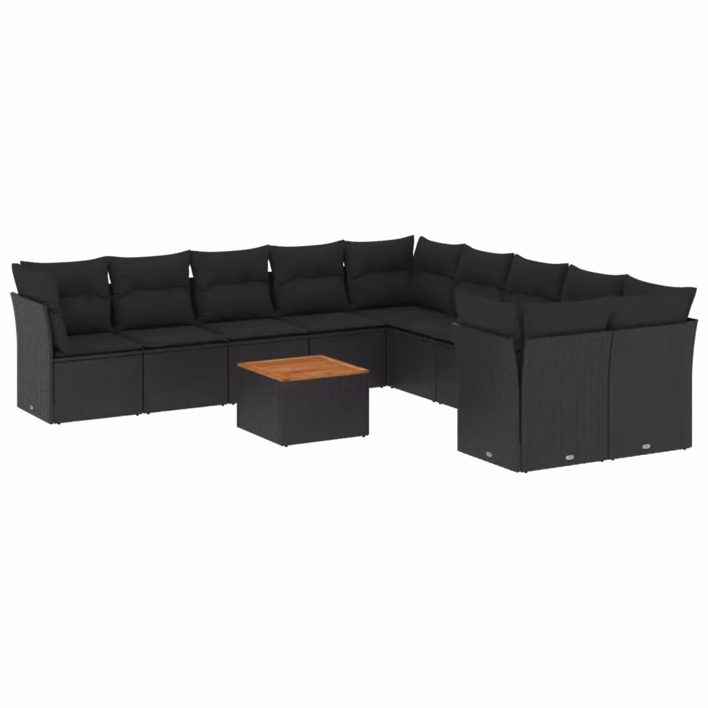 vidaXL Set Divani da Giardino 11 pz a Forma a L con Cuscini e Tavolino, Polyrattan e Acciaio Nero e Marrone – 2