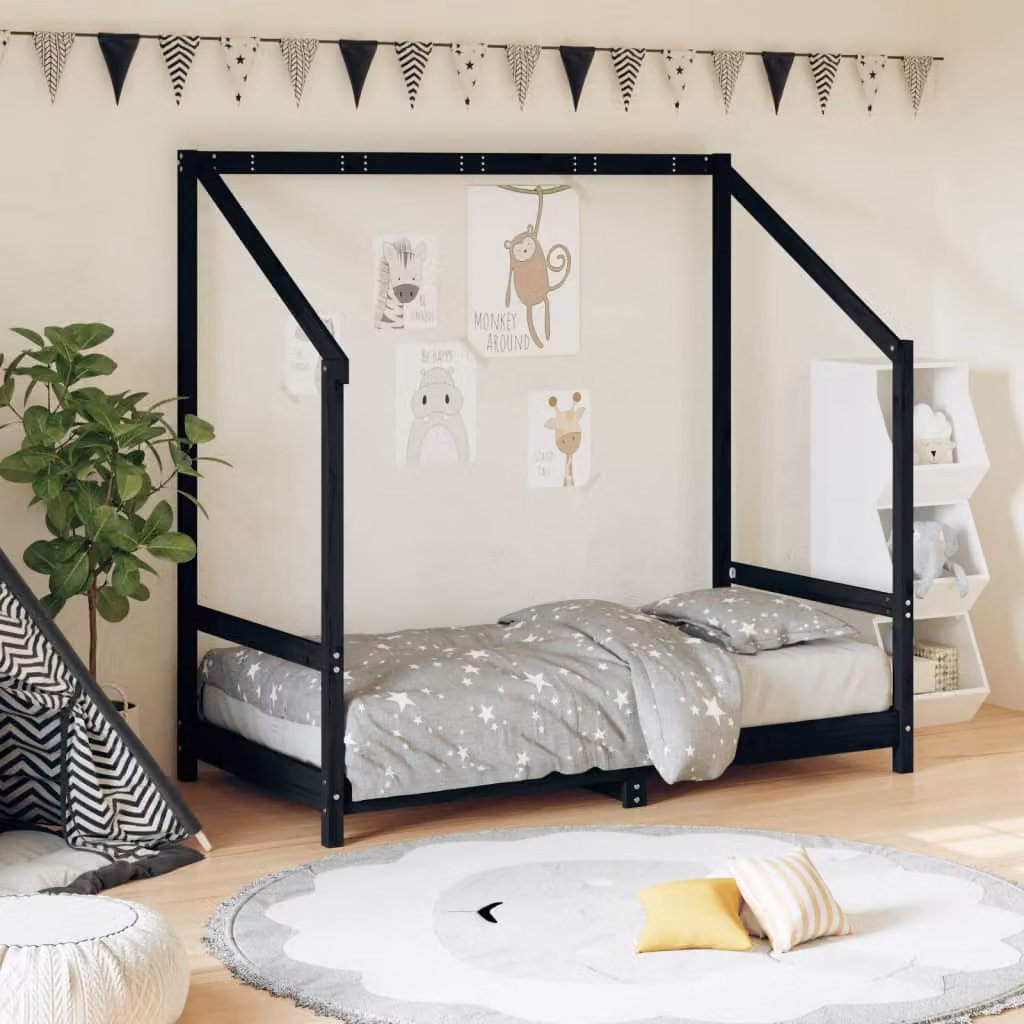 vidaXL Giroletto per Bambini in Legno Massello di Pino Nero L 160 x P 80 cm