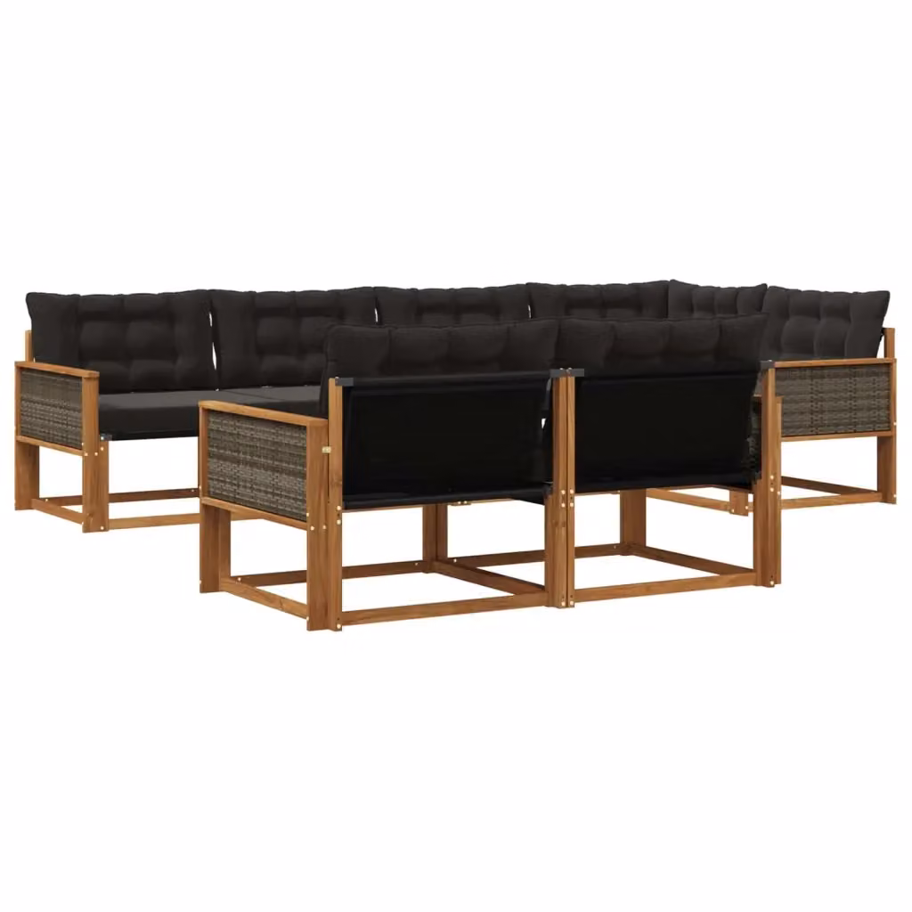 Set di divani da esterno a forma di U vidaXL composto da 7 pezzi in legno di acacia con cuscini inclusi, colore marrone e nero – 2