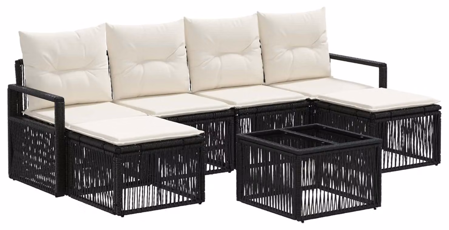 Set Divano da Giardino 7 pcs Nero polyrattan