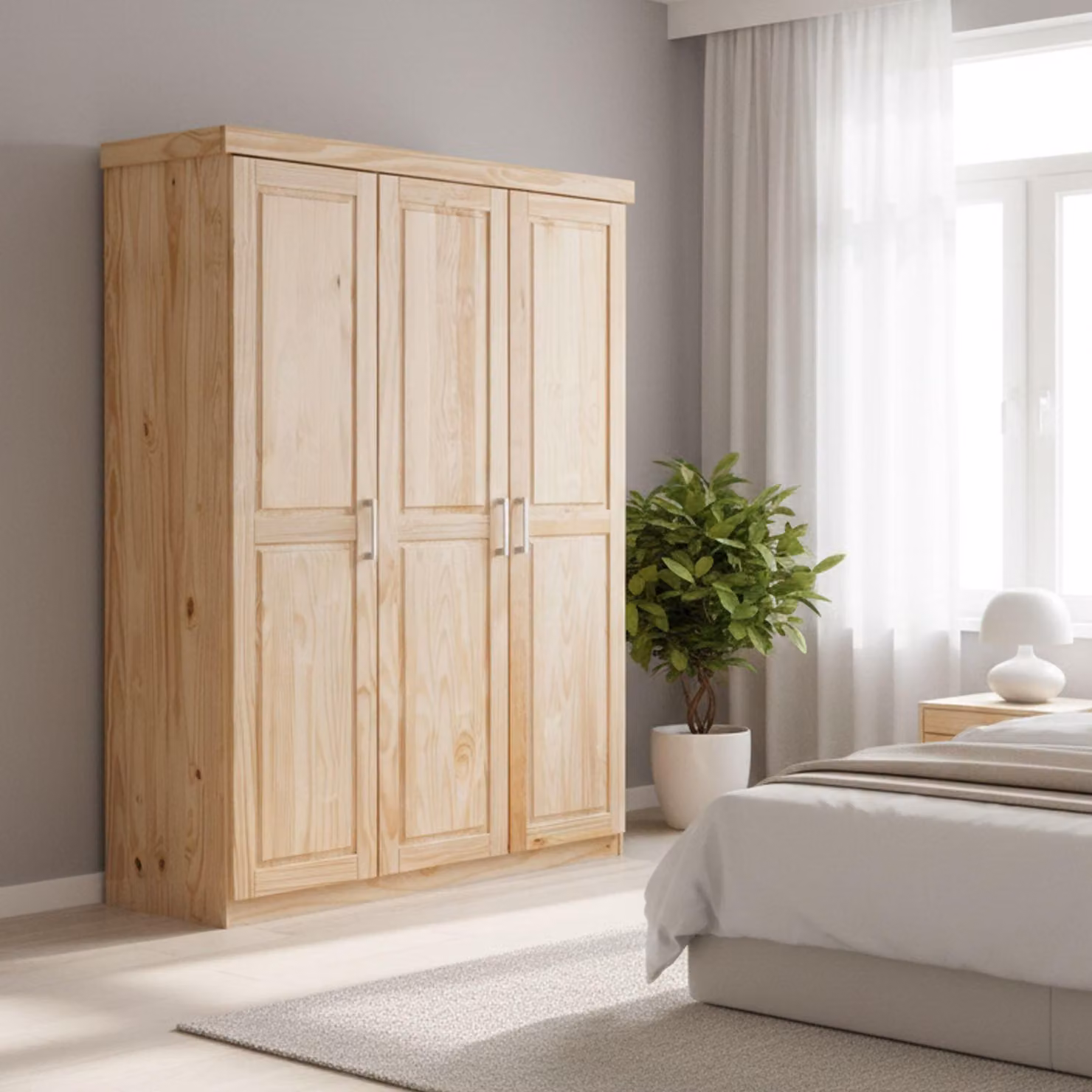 Tubre - Guardaroba 3 Ante, 140x55 cm Marrone Rovere, Appendiabiti