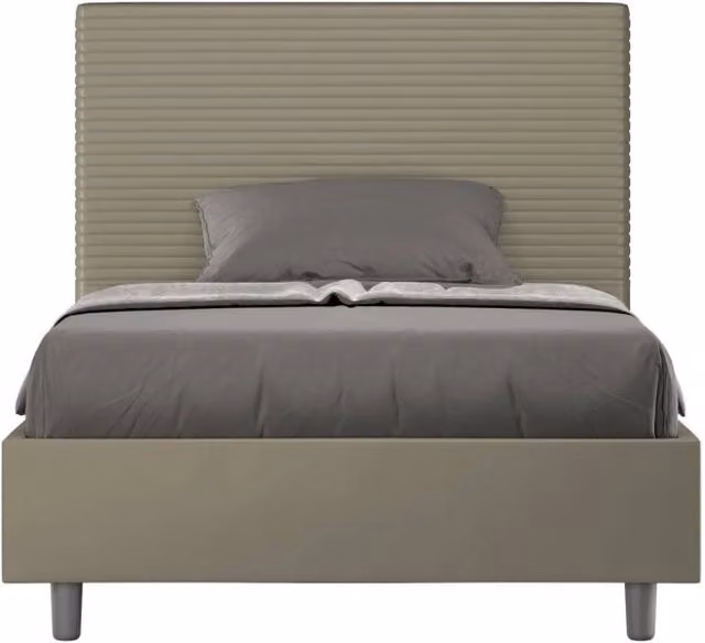 Letto una piazza e mezza Ityhome con rete imbottita e rivestimento in similpelle color cappuccino, L: 110 cm, P: 200 cm