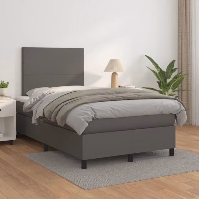 Letto a molle con materasso vidaXL in similpelle grigia e bianca L/P/H: 200 x 120 x 128 cm – 1