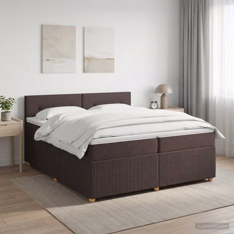 Letto box spring con materasso vidaXL in tessuto marrone e bianco, L/P: 200 x 200 cm
