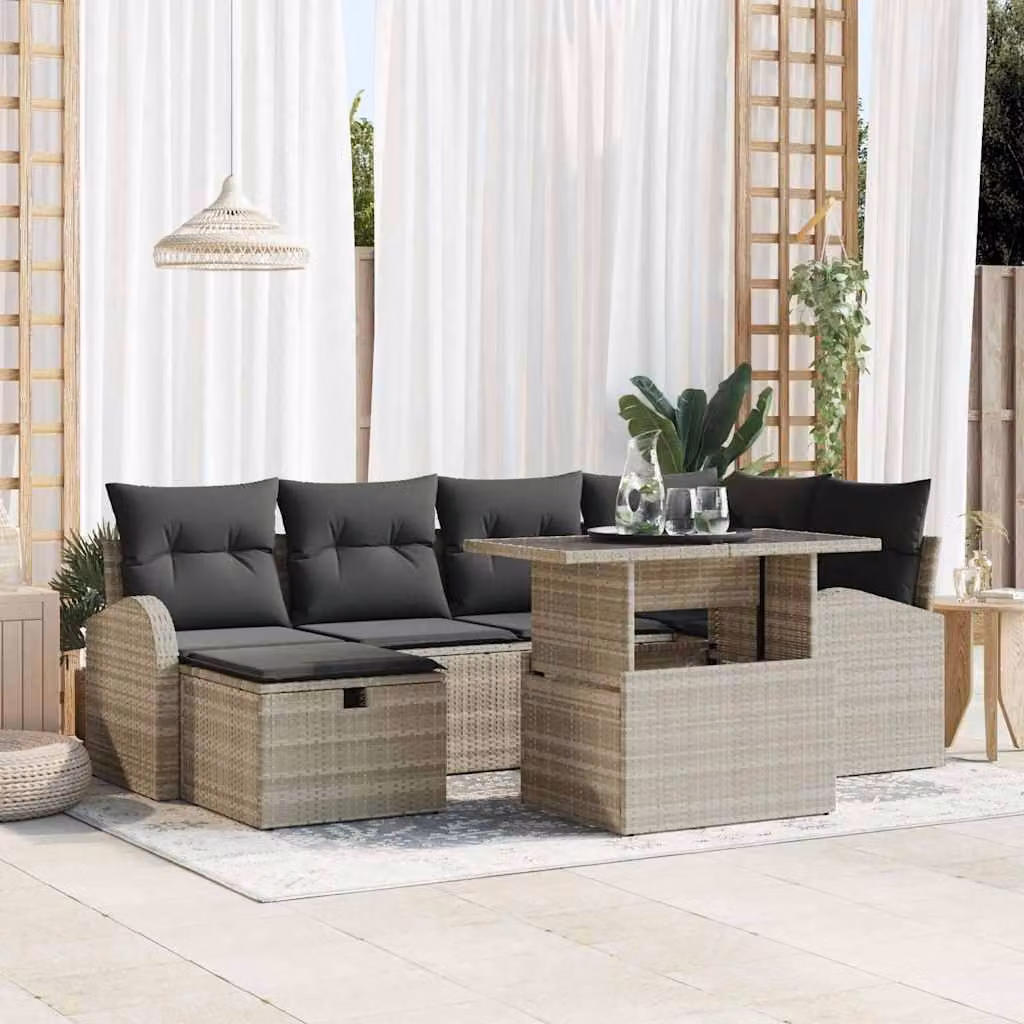 Maison Exclusive - Set da giardino composto da 7 pezzi, divano in rattan sintetico color grigio chiaro