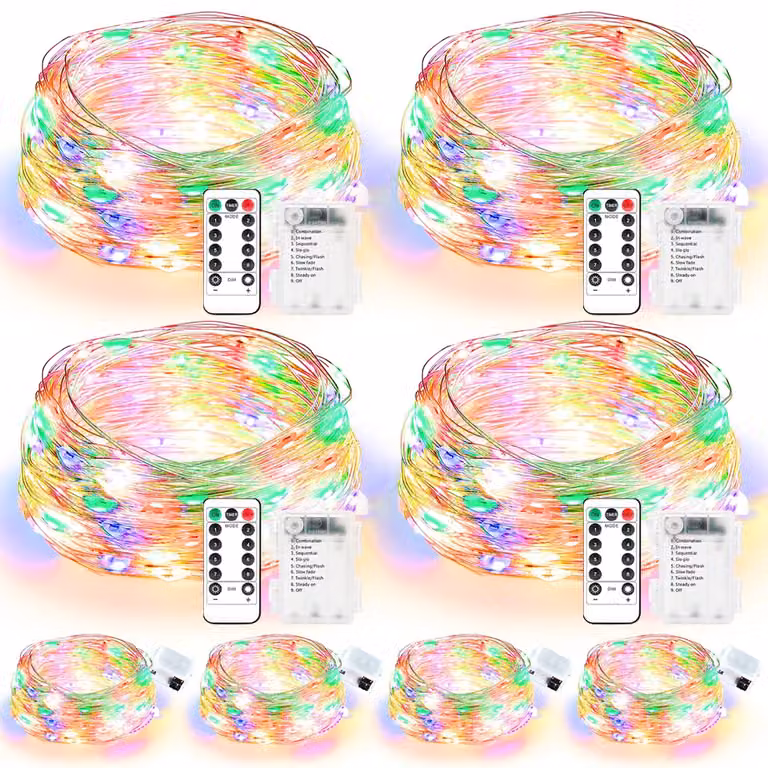 Catena luminosa a LED, set da 8, lunghezza totale 10 m + 3 m, 8 modalità, grado di protezione IP65, con timer