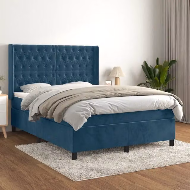 Letto Ibrido con Giroletto a Molle e Materasso vidaXL in Velluto Blu e Bianco L/P/H: 203 x 147 x 128 cm