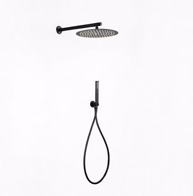 Set doccia completo di soffione tondo diametro 25cm e set doccetta KZ-1005-2 PERU - Nero Opaco
