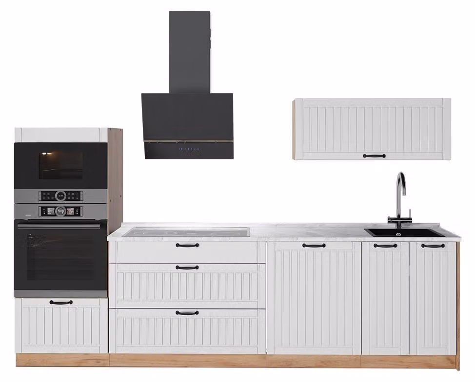 Cucina componibile Vicco Fame-Line Bianco rustico/Rovere dorato 280 cm, PL Marmo, Model 64705