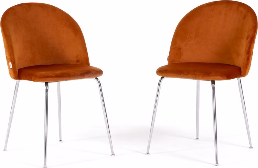 Set di 2 sedie da pranzo imbottite, gambe in metallo, design elegante per cucina, sala da pranzo, bar e ristoranti SARA - rosso ruggine/argento