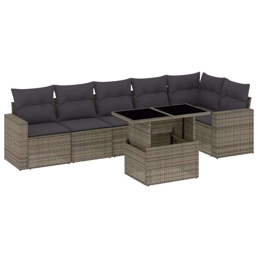 Set di divani da giardino vidaXL a forma di L composto da 7 pezzi in polyrattan grigio con cuscini e tavolino da esterno – 2