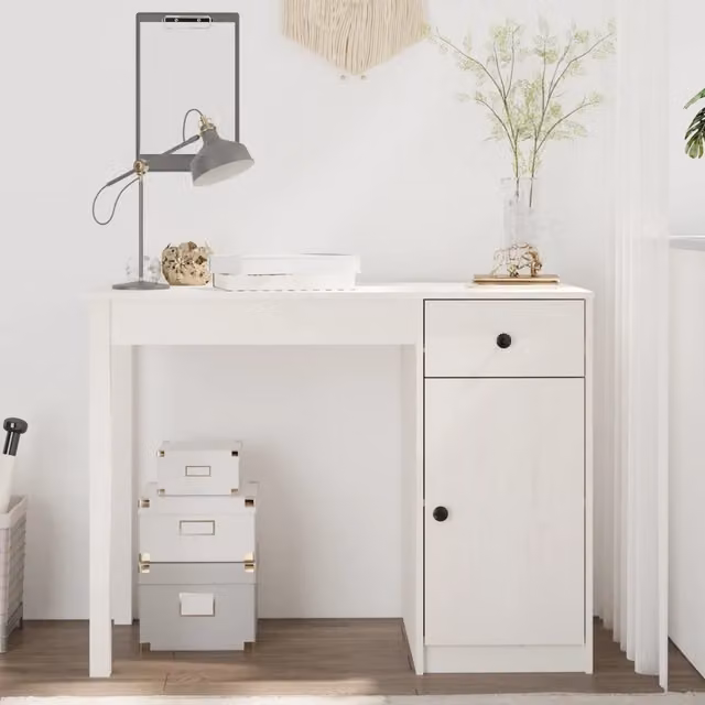 Scrivania moderna in legno di pino bianco vidaXL L: 100 cm, P: 50 cm, H: 75 cm