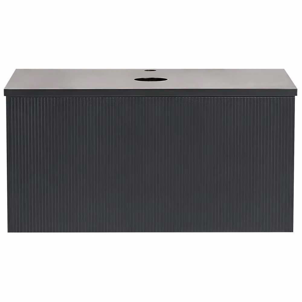 Mobile da bagno sospeso BELIANI nero con cassetto e frontale scanalato in MDF L: 80 cm, P: 52 cm, H: 40 cm – 2