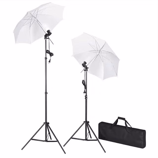 Kit Studio Fotografico Professionale vidaXL con Luci, Ombrelli, Fondale e Riflettore in Metallo e Alluminio